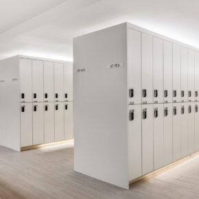 White lockers in the locker room area