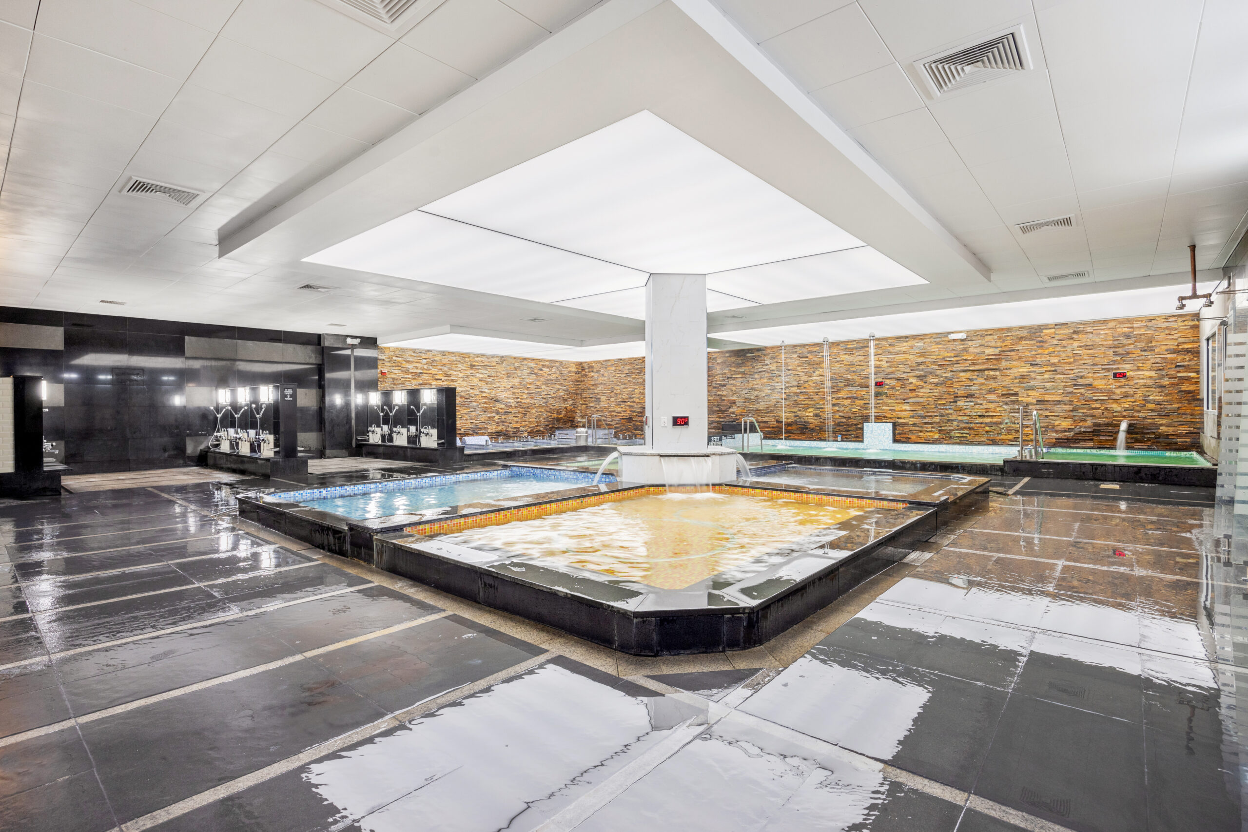 the hydrotherapy pools, including shower area