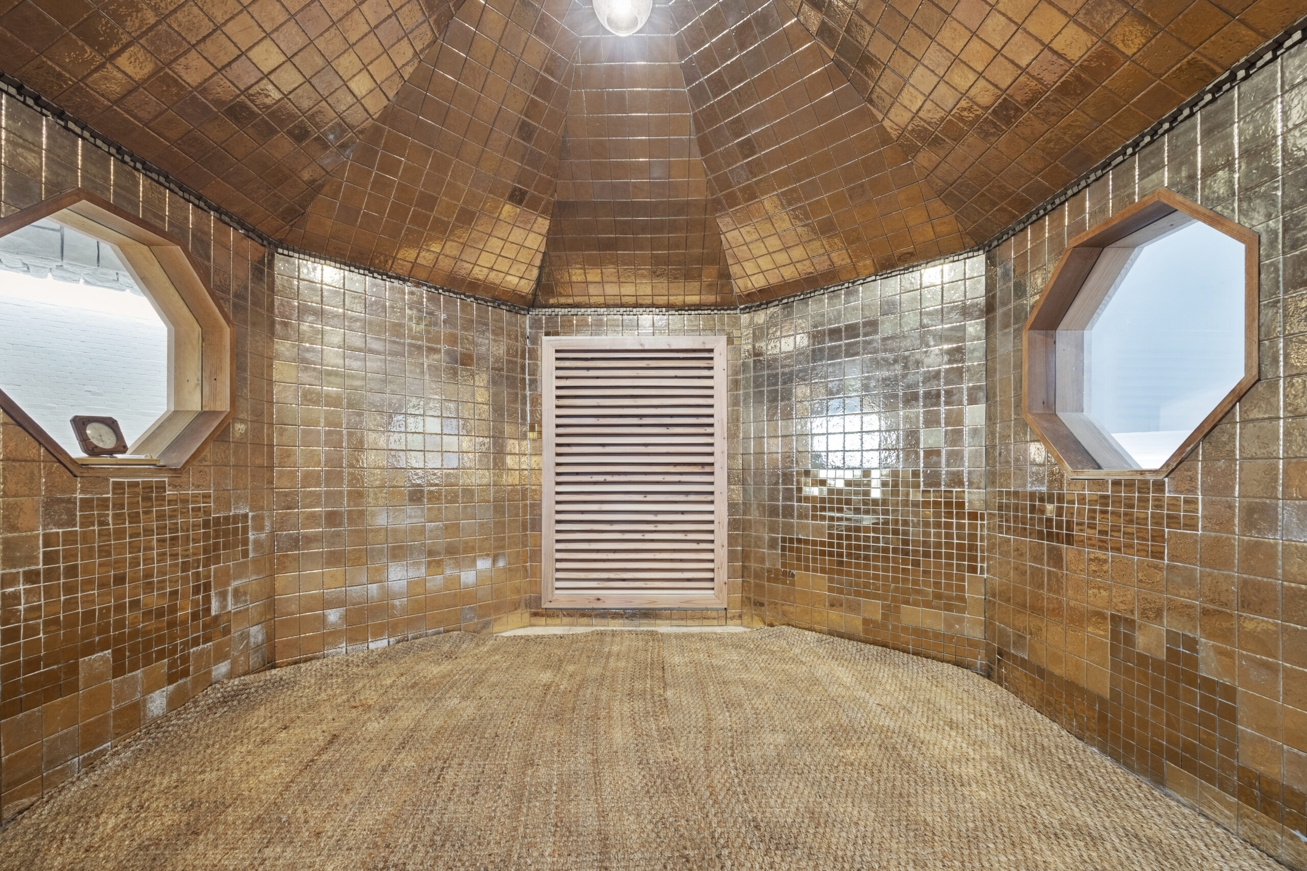 inside gold sauna room.