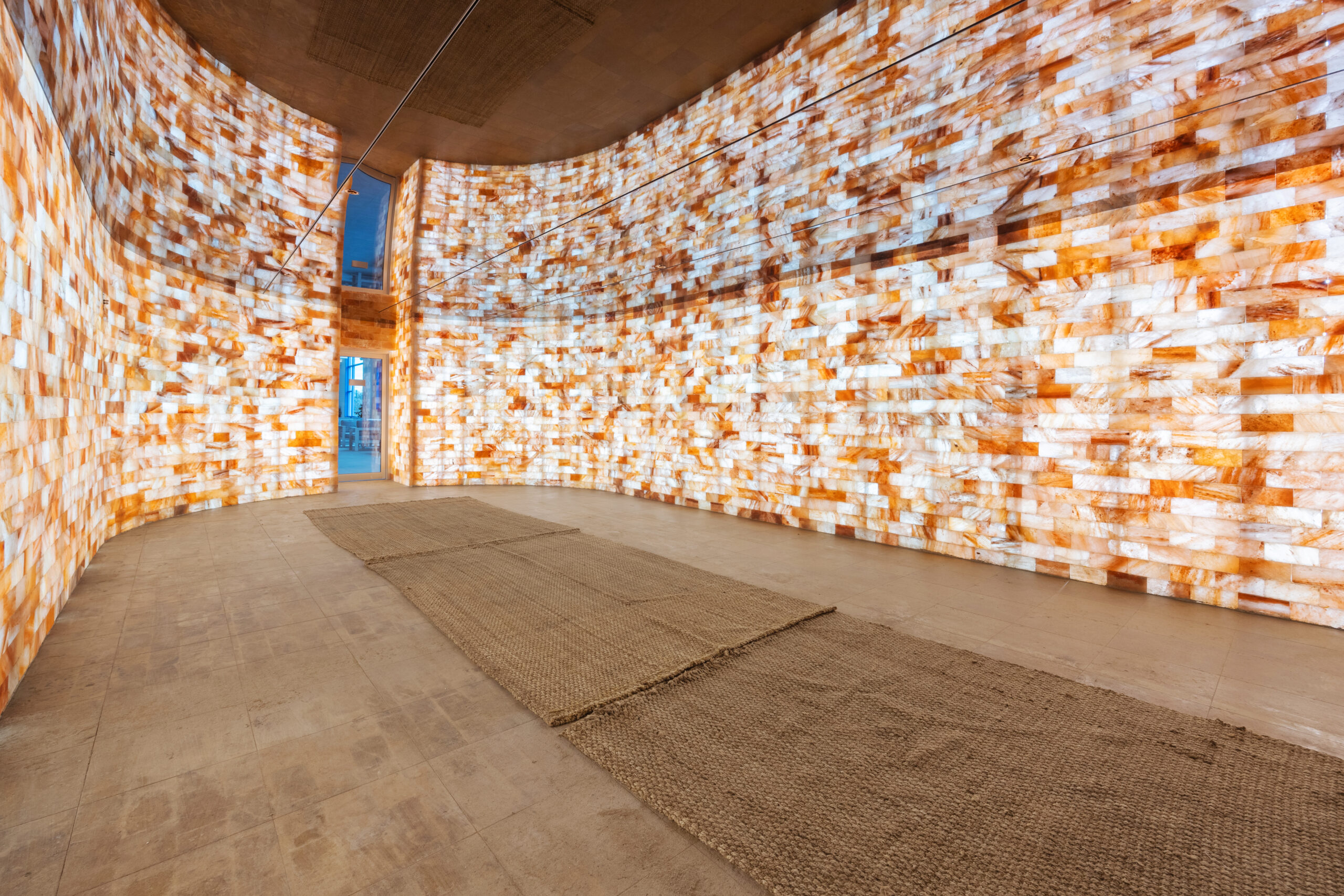 Himalayan Salt Sauna room, showing exit.