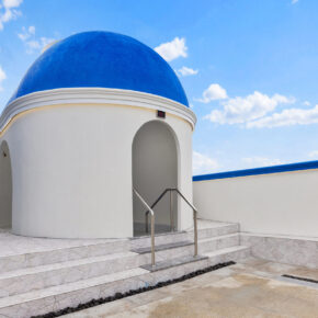 Outside of the new pool amenity overlooking the sky