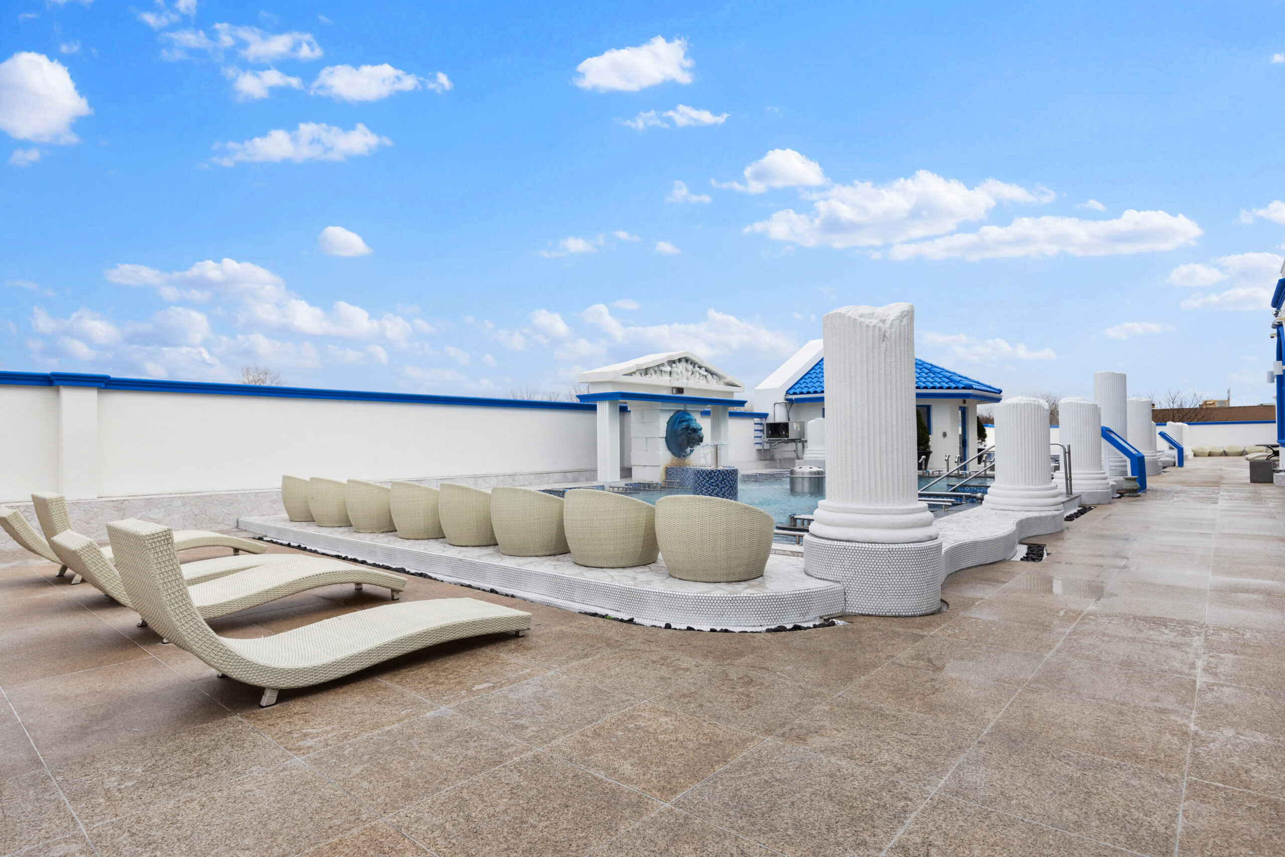 outdoor Seated Medi Spa Pool, showcasing pool side lounge area