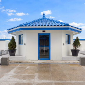 the seasonal sauna room, located in the outdoor pool area