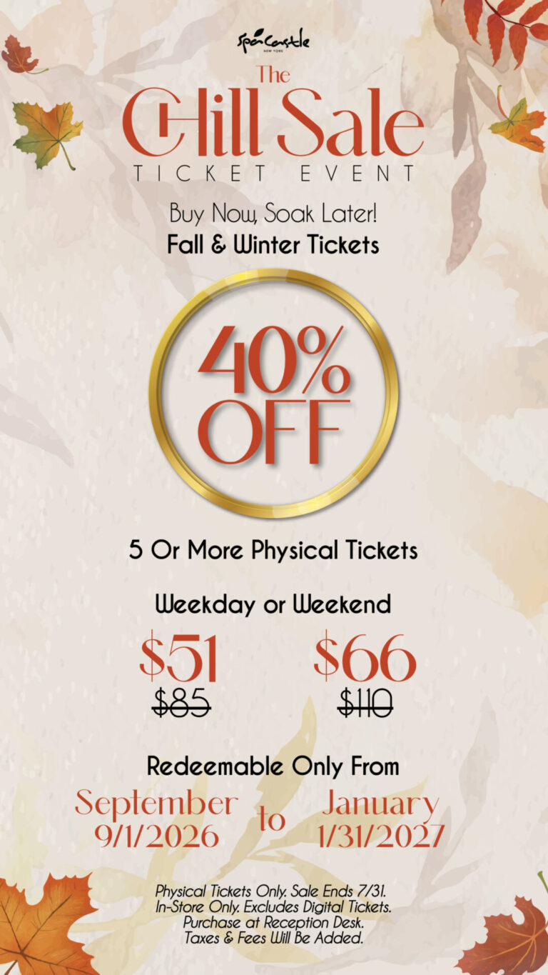 Buy Now, Soak Later!  Score 40% Off Fall/Winter Tickers this summer! Weekday $85 $51 Weekend $110 $66 When you purchase 10 or more physical tickets.  Redeemable only from September 2026 to January 2027. Taxes and fees will be added after purchase. Cannot be combined with any other offer. Physical tickets only, excludes digital admission. Must purchase in person, at our reception desk. 